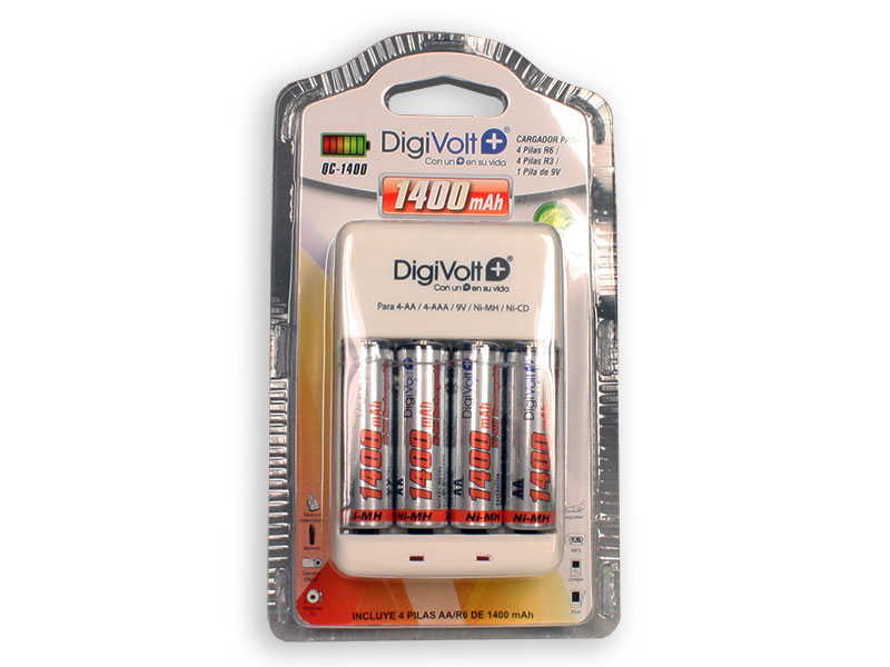 NIMH AA/AAA/6F22 Battery Charger with 4 AA Batteries 