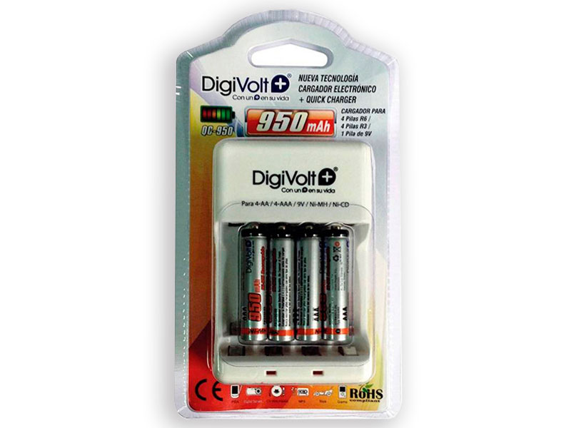 Chargeur de batterie NIMH AA/AAA/6F22 avec 4 piles AAA