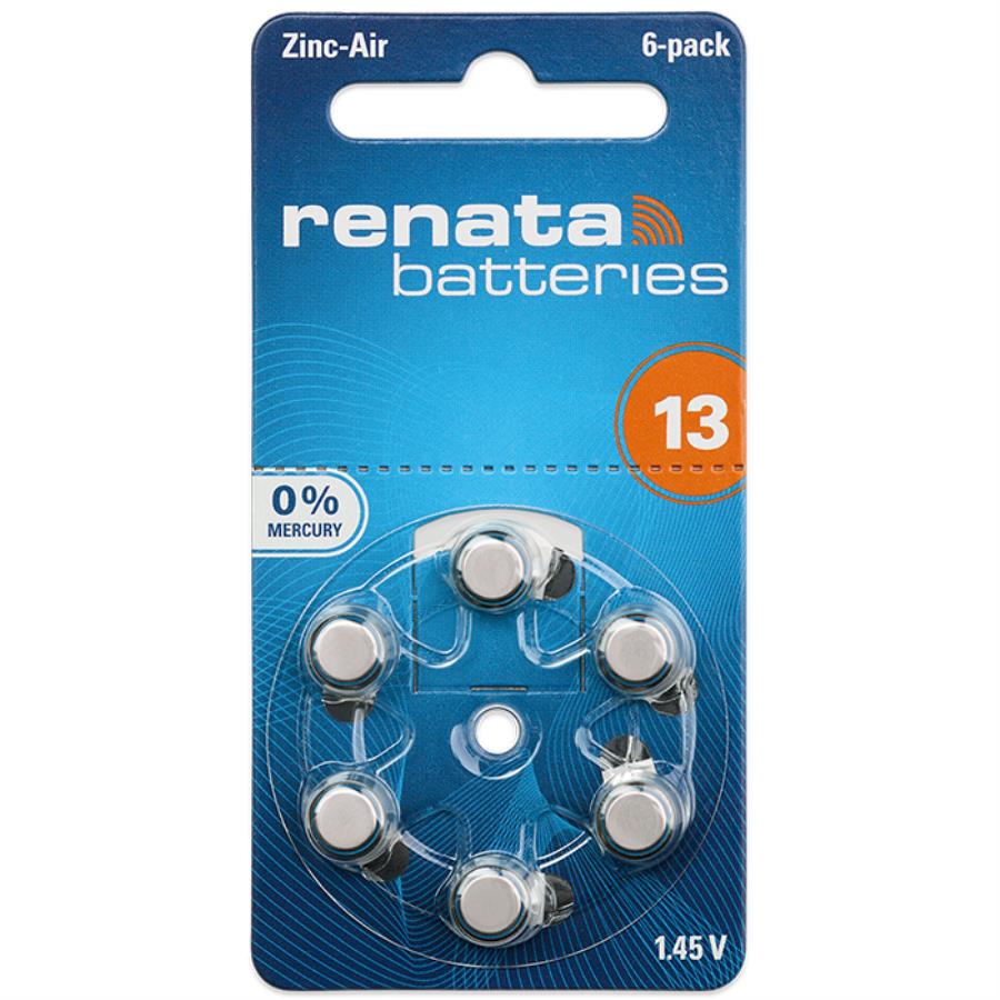 Renata RNZA13.DMP6. 0%Hg - Blister de 6 Pilas de botón 1,45 V para audífonos