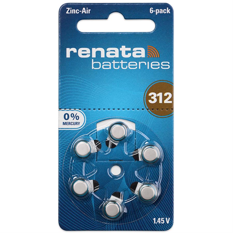 Renata RNZA312.DMP6. 0%Hg - Blister de 6 piles cellulaires 1,45 V pour appareils auditifs - RNZA13.DMP6. 0%Hg