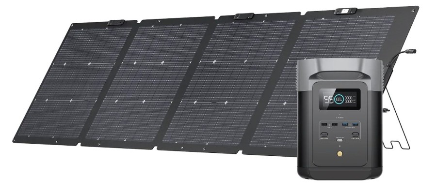 Ecoflow DELTA 2 + PORTABLE SOLAR PANEL 220W - Estación de energía portátil a baterías LiFeP04 - 1800 W -1024 Wh + Paneles solares 220 W - 43293121380574
