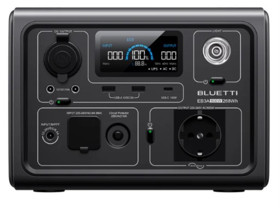 Bluetti EB3A - Centrale électrique portable avec batteries LiFeP04 - 600 W - 268 Wh Charge rapide