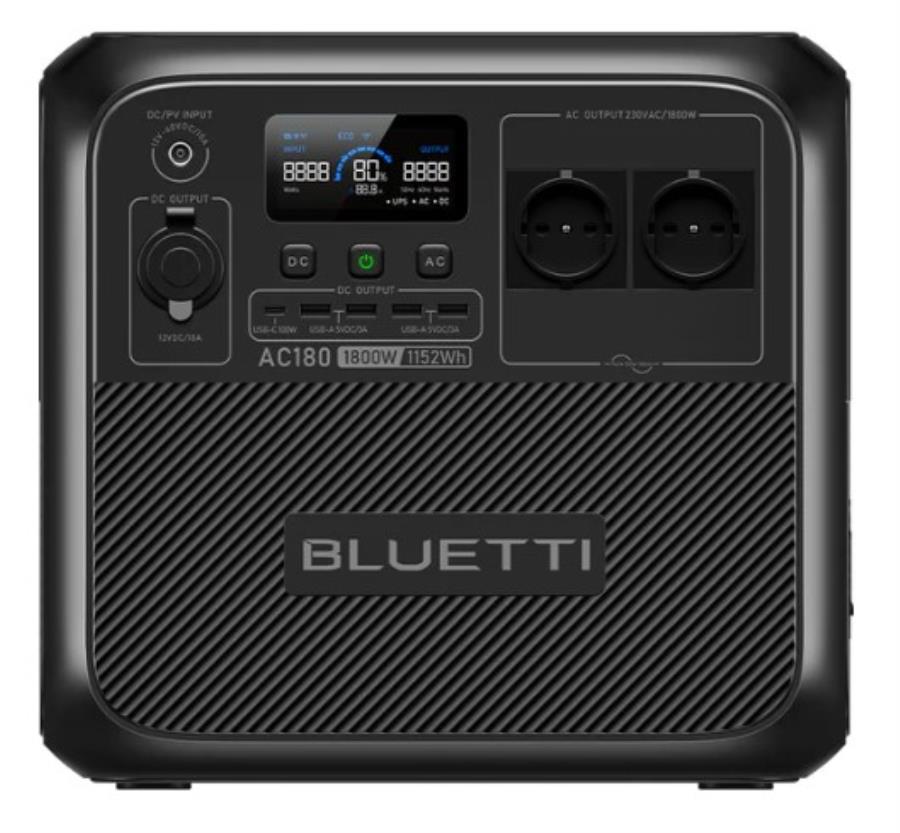 Bluetti AC180 - Estación de energía portátil a baterías LiFeP04 - 1800 W - 1152 Wh de carga rápida