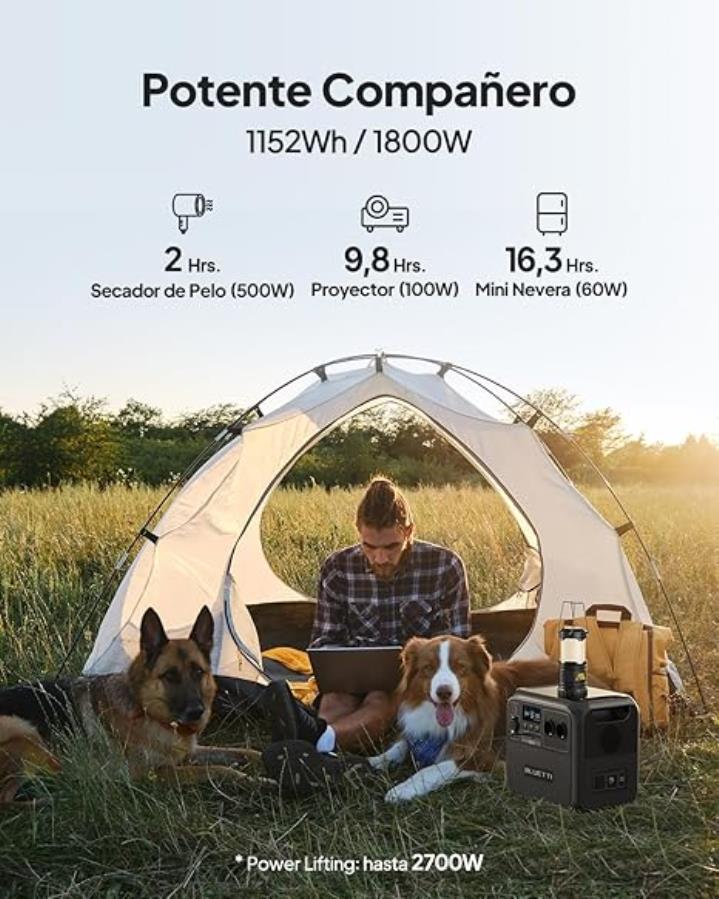 Bluetti AC180 - Estação de energia portátil com baterias LiFeP04 - 1800 W - 1152 Wh de carregamento rápido