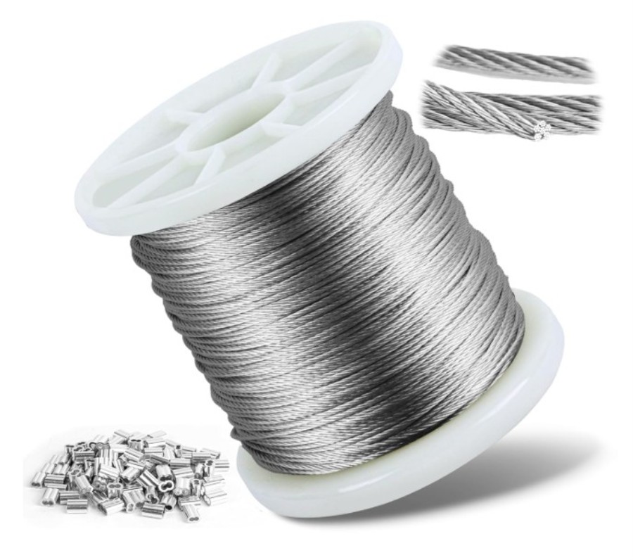 304 Stainless Steel Spool with 7x7 Strands - 100 m + Fixers