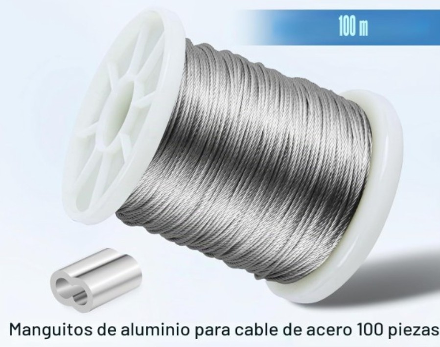 304 Stainless Steel Spool with 7x7 Strands - 100 m + Fixers