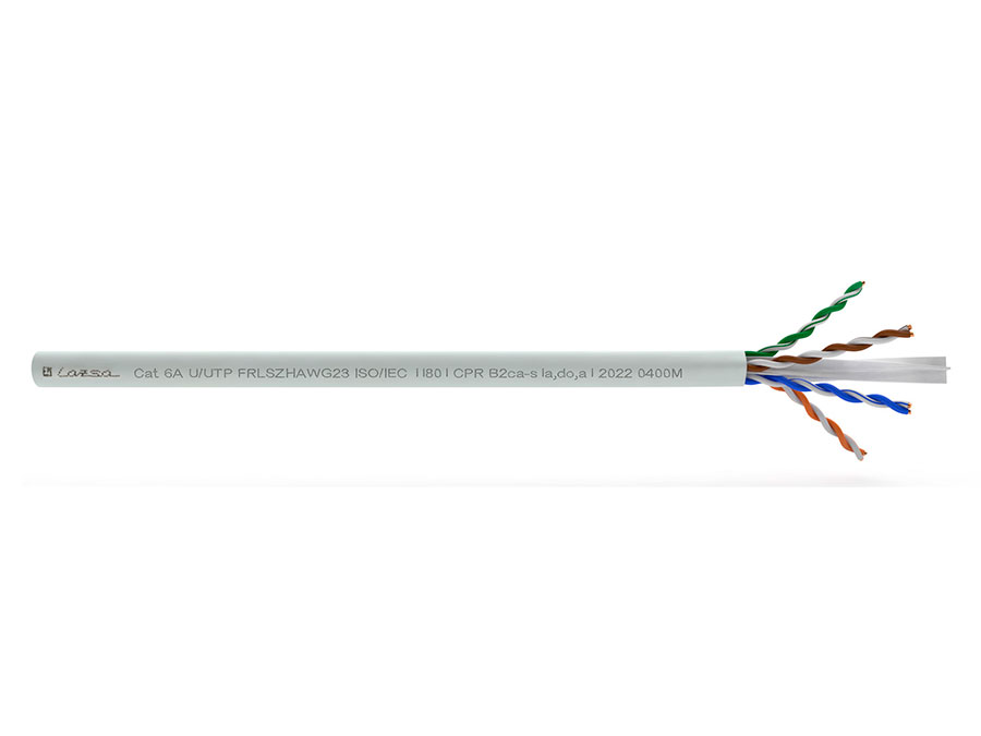 Lazsa CAT6A U/UTP AWG23 FRLSZH B2ca - Câble LAN 4 paires torsadées sans halogène - Blanc - 3202