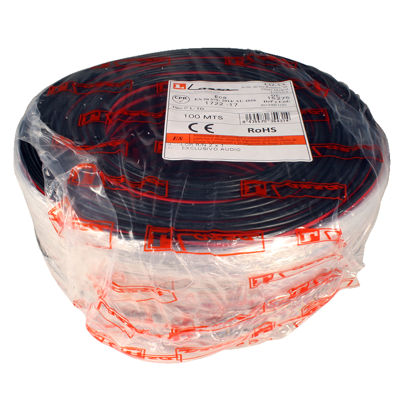 Lazsa P L-10 - Cable paralelo Bicolor Rojo y Negro - CCA - 2x1,00mm - Bobina 100 metros - 6039R100