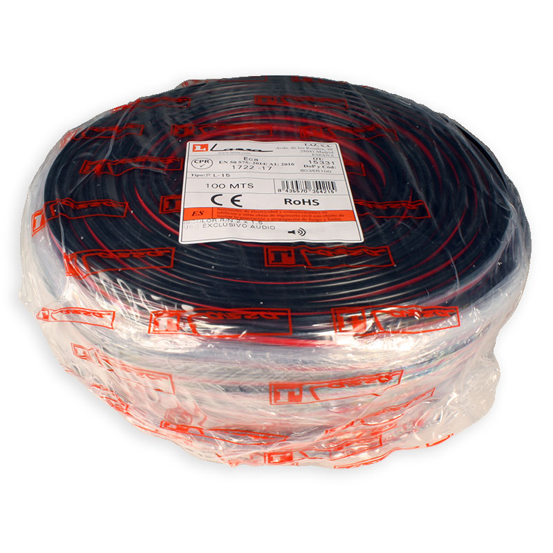 Lazsa P L-15 - Câble parallèle bicolore rouge et noir - CCA - 2 x 1,50 mm - Bobine de 100 mètres - 6037R100