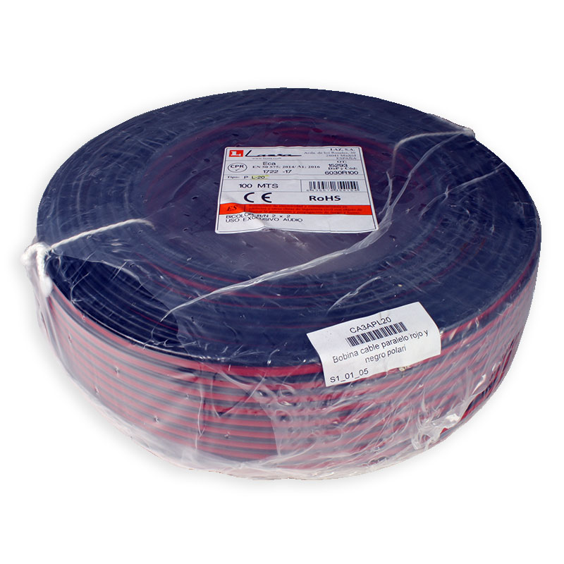 Lazsa P L-20 - Cable paralelo Bicolor Rojo y Negro - CCA - 2x2,00mm - Bobina 100 metros