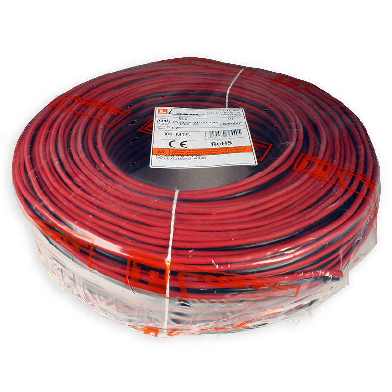 Lazsa P L-25 - Cable paralelo Bicolor Rojo y Negro - CCA - 2x2,50mm - Bobina 100 metros