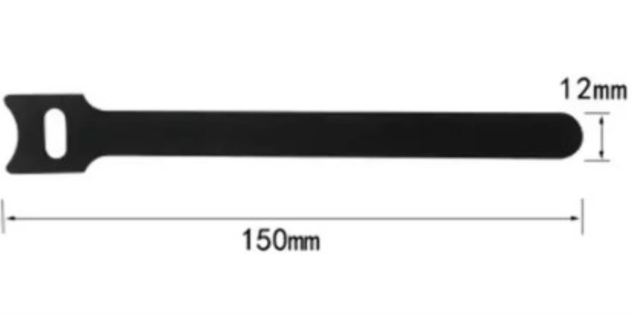 Brida de nailon y velcro - Negro - 12 x 150 mm - 100 Unidades
