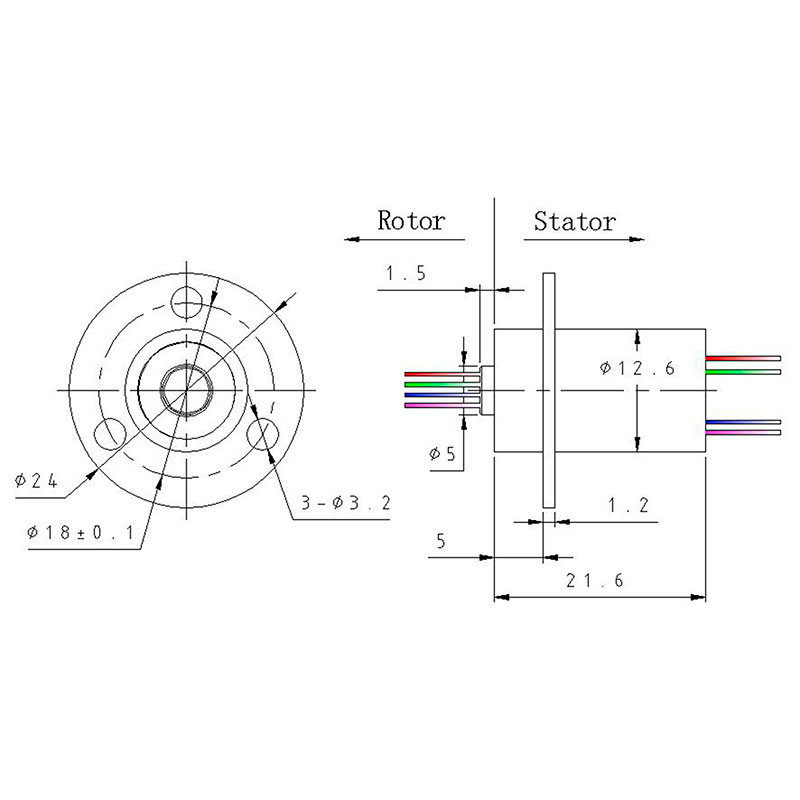Bague collectrice rotative 6 voies 1,5A Ø12,5 mm | Slip Ring compact
