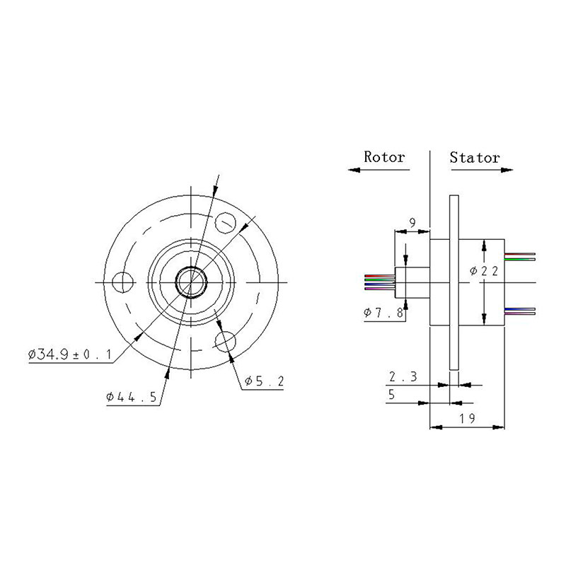 Bague collectrice rotative 6 voies 2A Ø22 mm | Slip Ring compact
