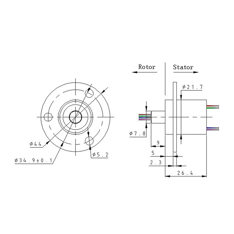 Bague collectrice rotative 12 voies 2A Ø22 mm | Slip Ring compact