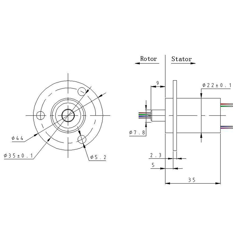 Bague collectrice rotative 18 voies 2A Ø22 mm | Slip Ring compact