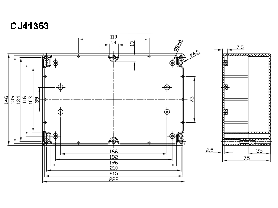 G353 - Sealed ABS Enclosure 222 x 146 x 75 mm