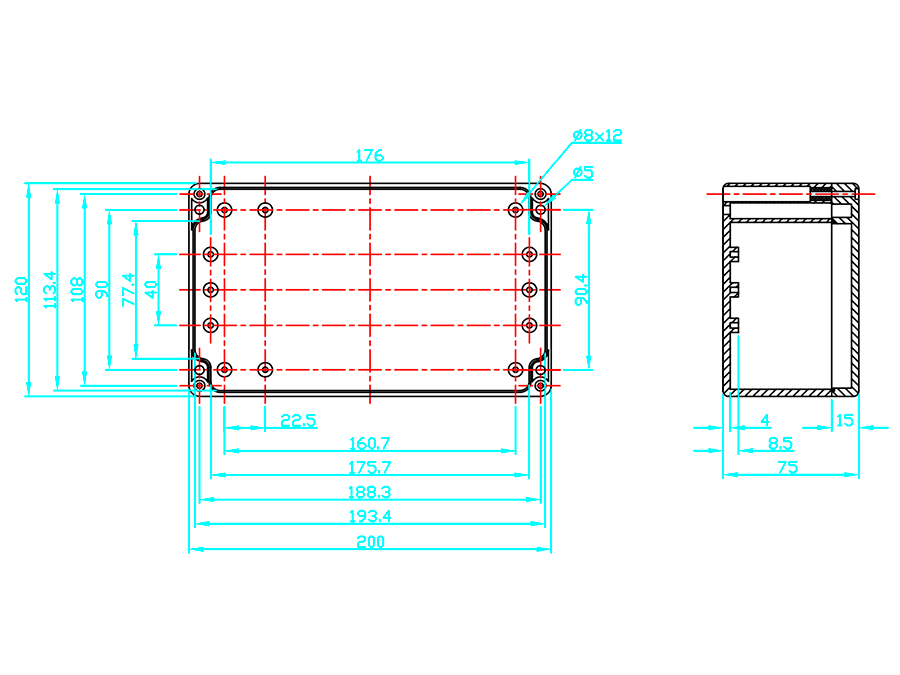 G373 - Sealed ABS Enclosure 200 x 120 x 75 mm