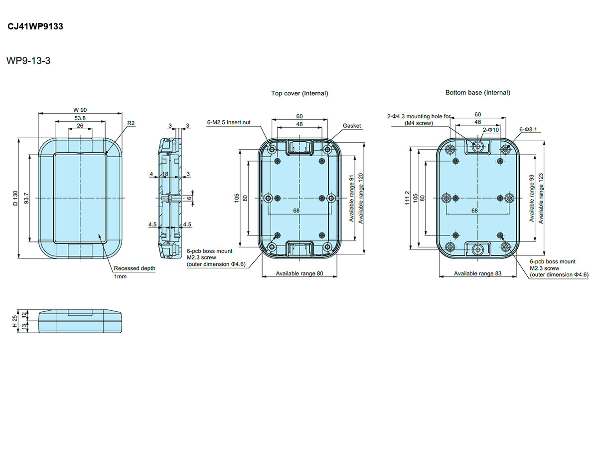 Takachi WP9-13-3 - Caixa Estanque ASA IP67 90 x 130 x 25 mm