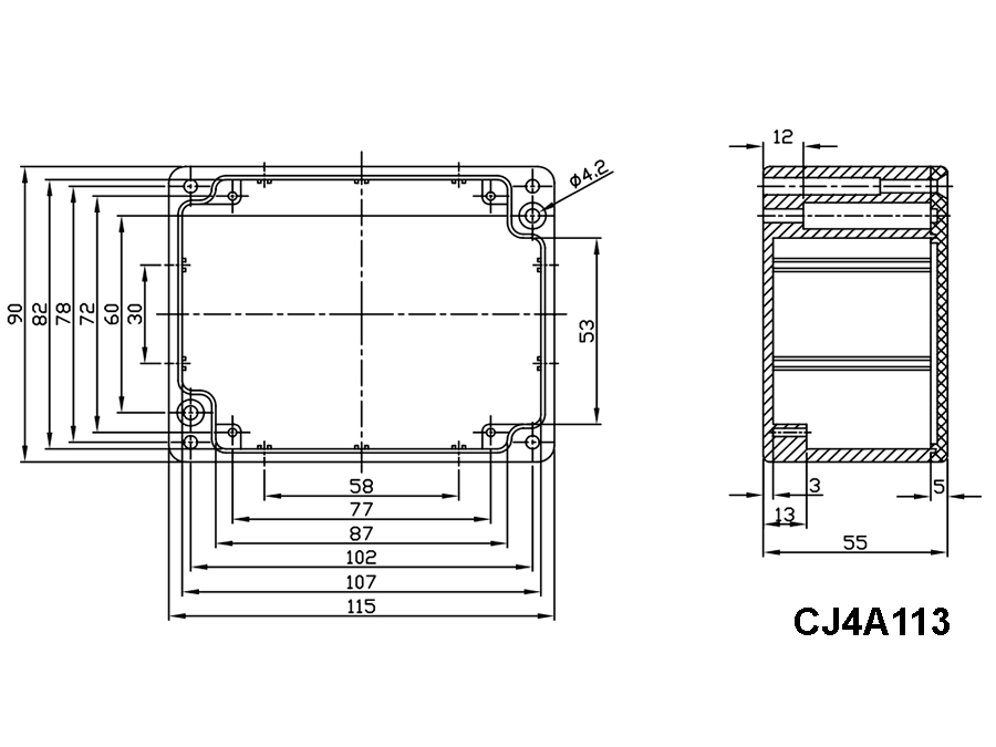 Caixa Estanque alumínio 115 x 90 x 55 mm