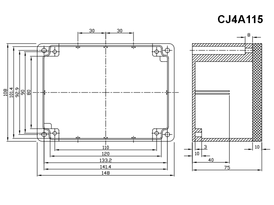 Coffret Étanche en aluminium 148 x 108 x 75 mm