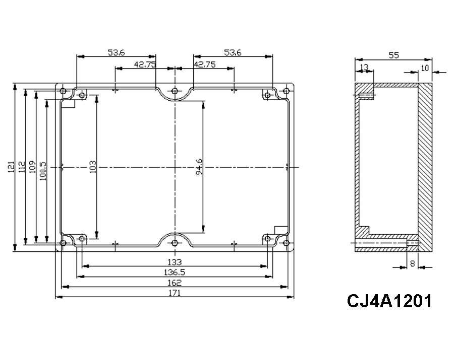 Caixa Estanque alumínio 171 x 121 x 55 mm