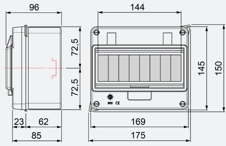 Solera 895 Fume - IP54 surface-mounted watertight distribution box - 7 modules - DIN rail