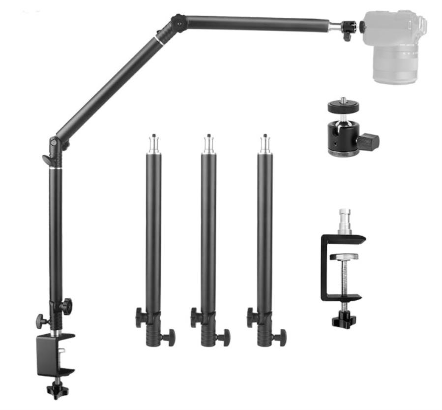Trípode articulado y ajustable de 37,5 a 104 mm para fijación en mesa y cabezal de ¼”