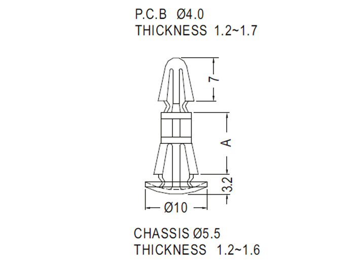 PA66 Board Spacer Clip - rivet 10 mm