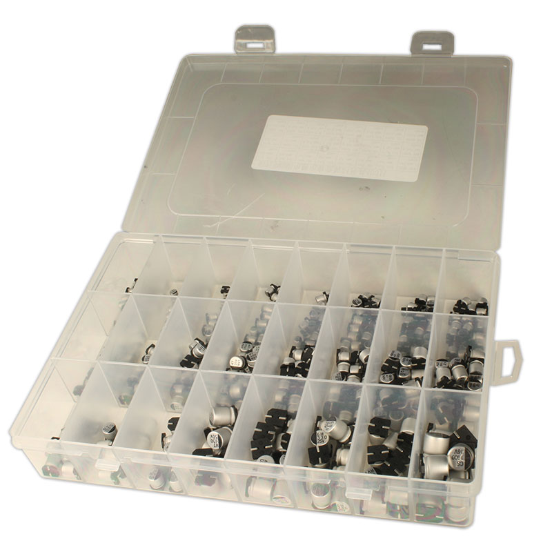 Kit de Condensadores Electrolíticos SMD 400 pcs -  24 valores de 1 µF a 1000 µF