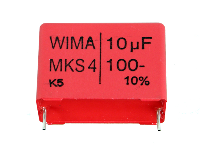 WIMA - Condensador MKT Encapsulado 10 µF - 100 V - Raster 27,5 mm - MKS4-10U/100