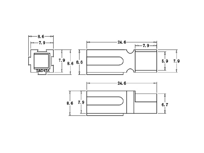 1327G8, Boîtier pour connecteur Droit Anderson Power Products série  PP15-45, 15 A, 45 A 1, sortie, Montage panneau