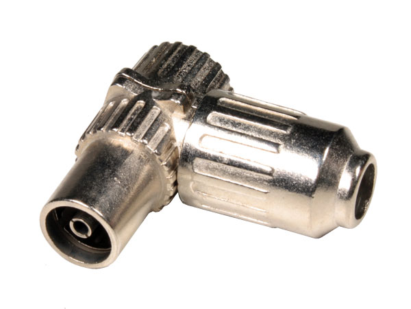 Fiche TV coudée mâle pour branchement câble coaxial sur récepteur/antenne  TNT Ø 9,52 mm -