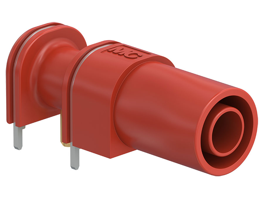 Stäubli XELW-4 - Banana Base Chassis Fêmea 4 mm a PCB - Vermelho - 66.9040-22