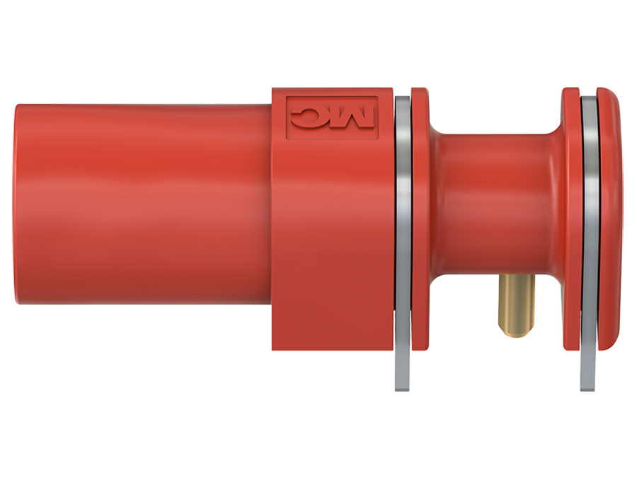 Stäubli XELW-4 - Banana Base Chassis Fêmea 4 mm a PCB - Vermelho - 66.9040-22