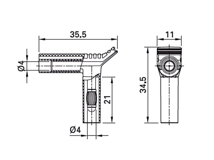 Stäubli XWA-4/19 - 4 mm Right Angle Mount Banana Adapter - Black - 66.9694-21