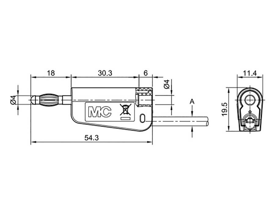 Stäubli LM-4A-39 - Banana Macho Apilable de 4mm - Cable 2,5 mm² - Negro - 64.1045-21