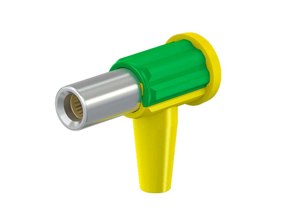 Stäubli POAG-KBT6-EC/6 - Banane Equipotentielle Coude 6 mm - Usage Médical - Jaune / Vert - 6.0 mm² - 55.3225-20