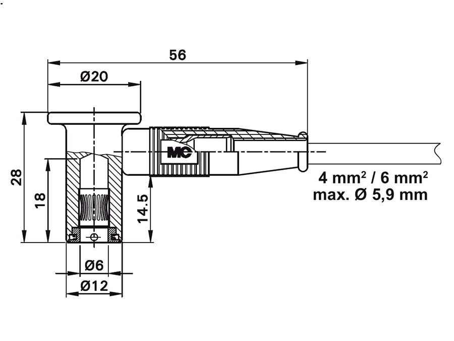 Stäubli POAG-KBT6DIN - Banane Equipotentielle Coude 6 mm - Usage Médical - Jaune - 4.0 - 6.0 mm² - 15.0010