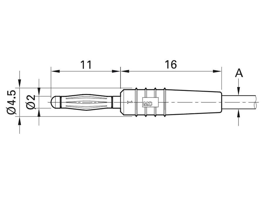 Stäubli SLS205-L - Plugue Banana Ø2mm - Preto - 22.2618-21