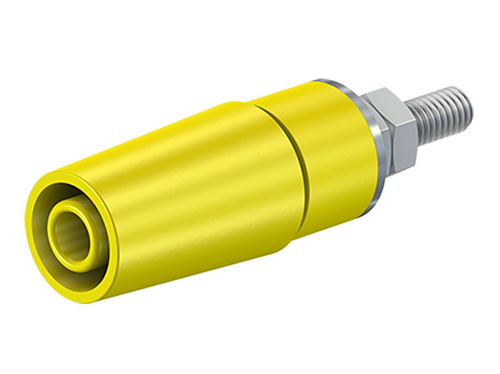 Stäubli SAB4-G/N-X - 4 mm Female Banana Jack Panel Mount Socket with blot - Yellow - 49.7042-24