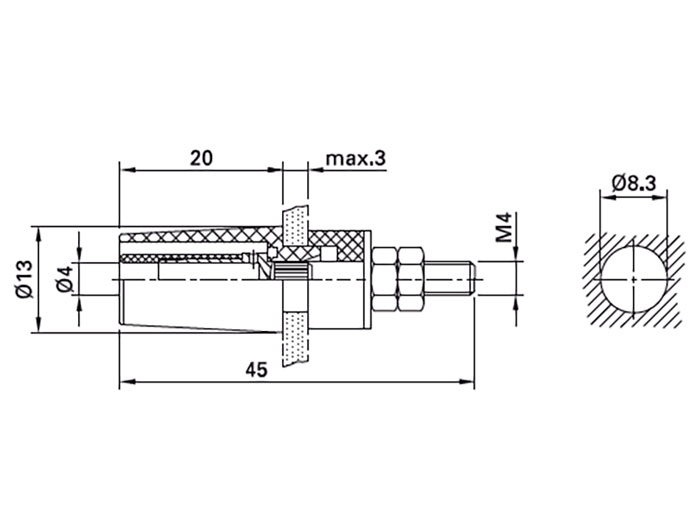 Stäubli SAB4-G/N-X - Banane Chassis Femelle 4 mm Connexion à Vis - Bleu - 49.7042-23