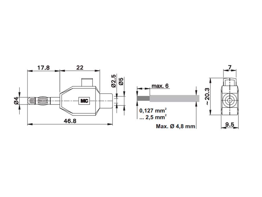 Stäubli KLS4 - Plugue banana rápido de 4 mm - cabo 2,5 mm² - Preto - 22.3006-21