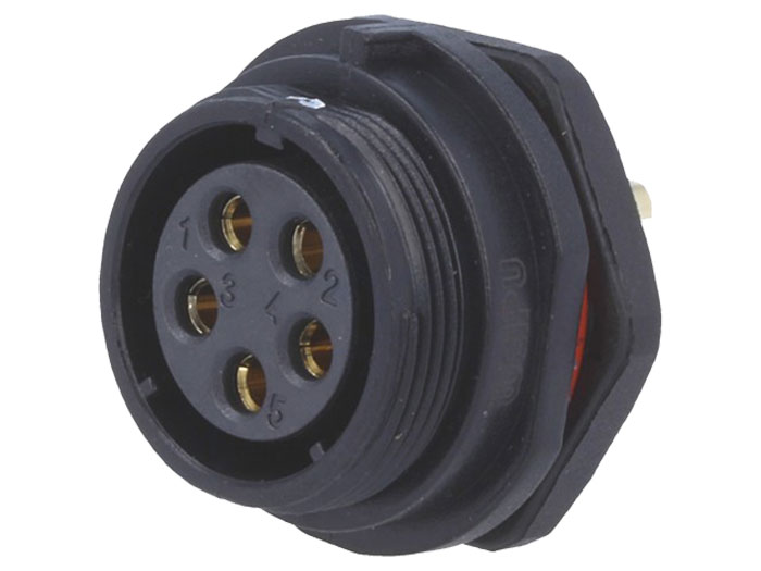 WEIPU SP21 Series IP68 - 5 Contacts Ø21 Waterproof Female Panel-Mount Connector - SP2112/S5