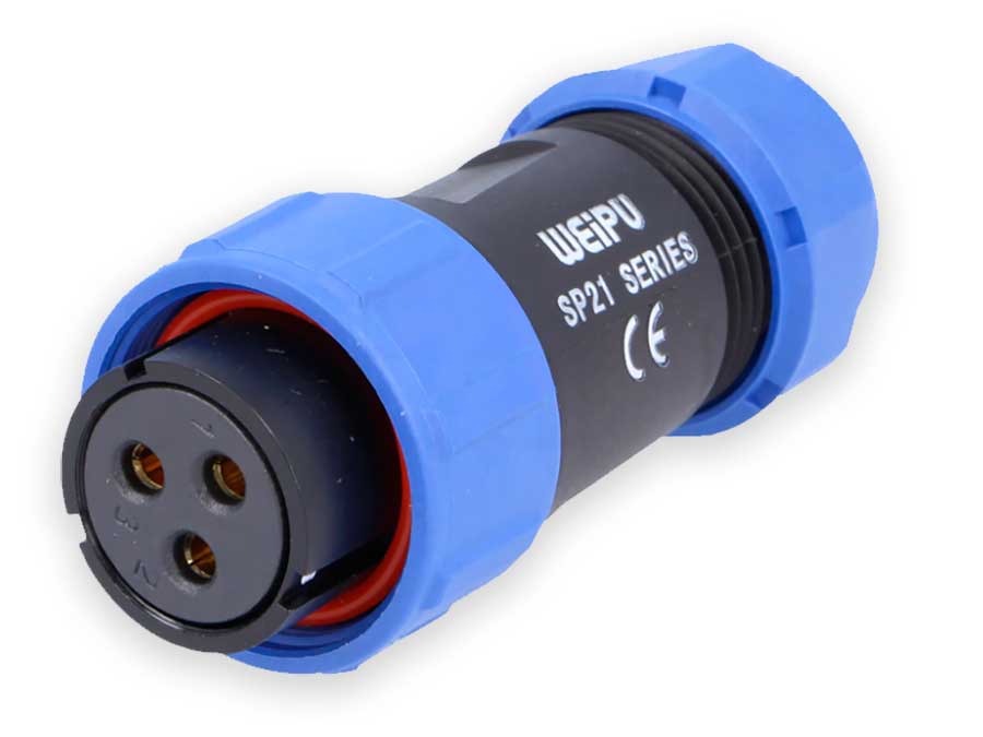 WEIPU SP21 Series IP68 - 3 Contacts Ø21 Waterproof Female Cable-Mount Connector - SP2110/S3II-1N