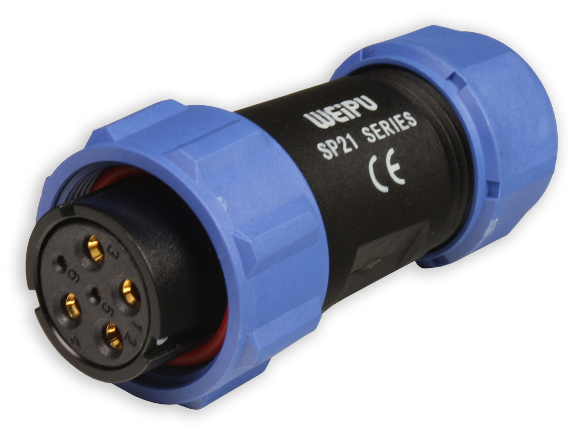 WEIPU SP21 Series IP68 - 6 Contacts Ø21 Waterproof Female Cable-Mount Connector - SP2110/S6II-1N
