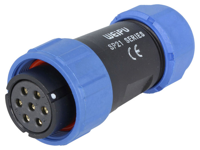 WEIPU SP21 Series IP68 - 7 Contacts Ø21 Waterproof Female Cable-Mount Connector - SP2110/S7II-1N