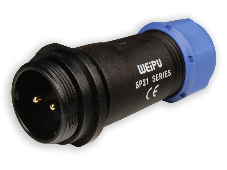 WEIPU SP21 Series IP68 - 2 Contacts Ø21 Waterproof Male Cable-Mount Connector - IP68 - SP2111/P2II-1N