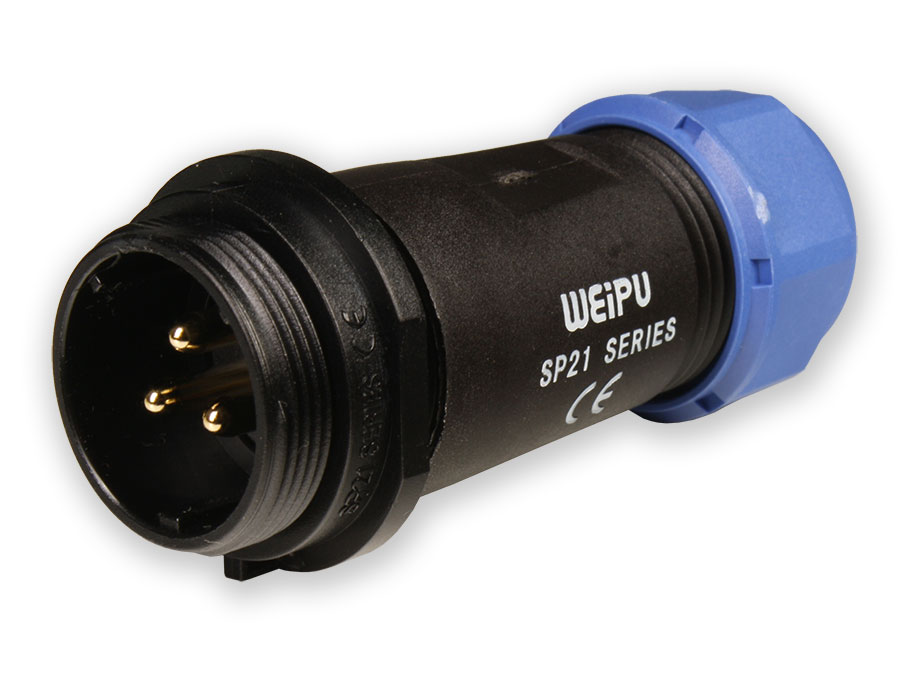 WEIPU SP21 Series IP68 - 3 Contacts Ø21 Waterproof Male Cable-Mount Connector - IP68 - SP2111/P3II-1N