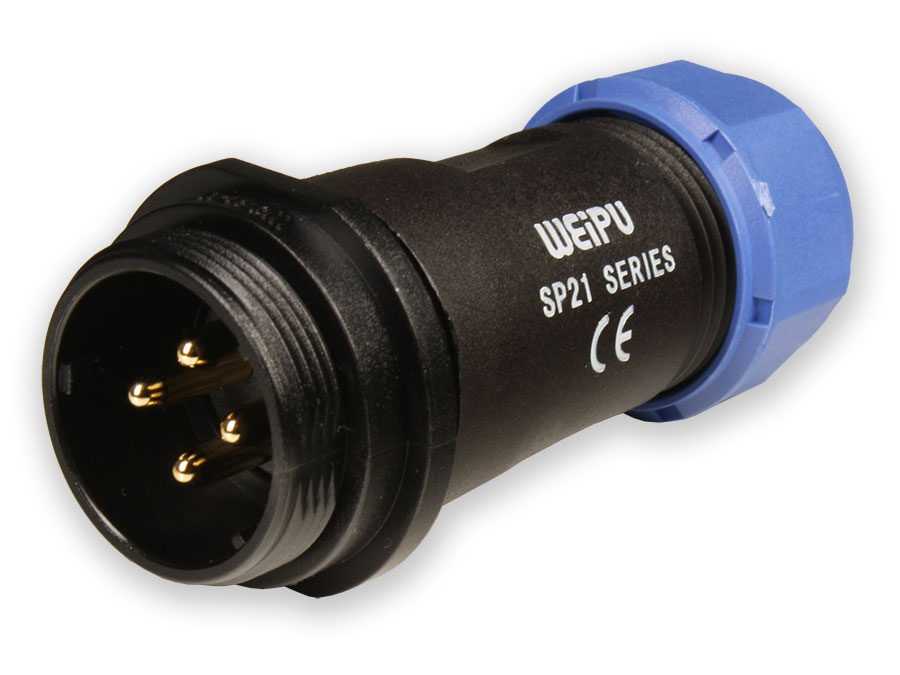 WEIPU SP21 Series IP68 - 4 Contacts Ø21 Waterproof Male Cable-Mount Connector - IP68 - SP2111/P4II-1N